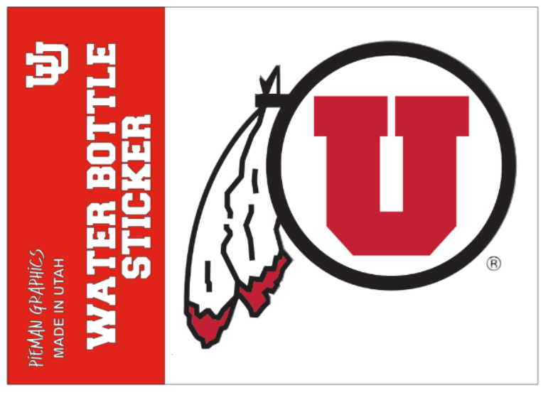 Water Bottle Sticker - University of Utah Circle and Feather
