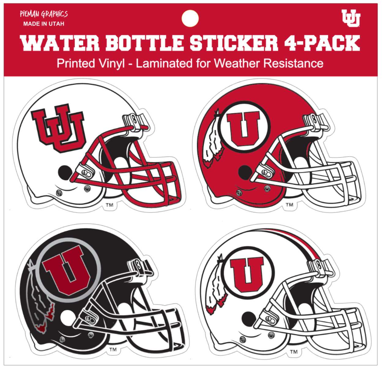 Water Bottle Sticker - University of Utah Multi-Helmet 4-Pack
