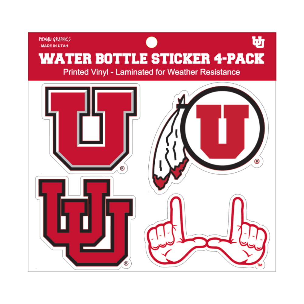 Water Bottle Sticker - University of Utah Multi-Logo 4-Pack