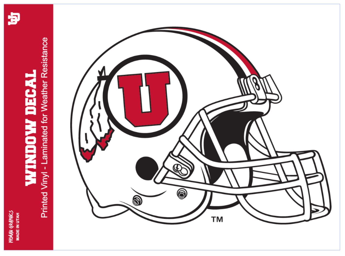 Window Decal - University of Utah Circle and Feather White Helmet