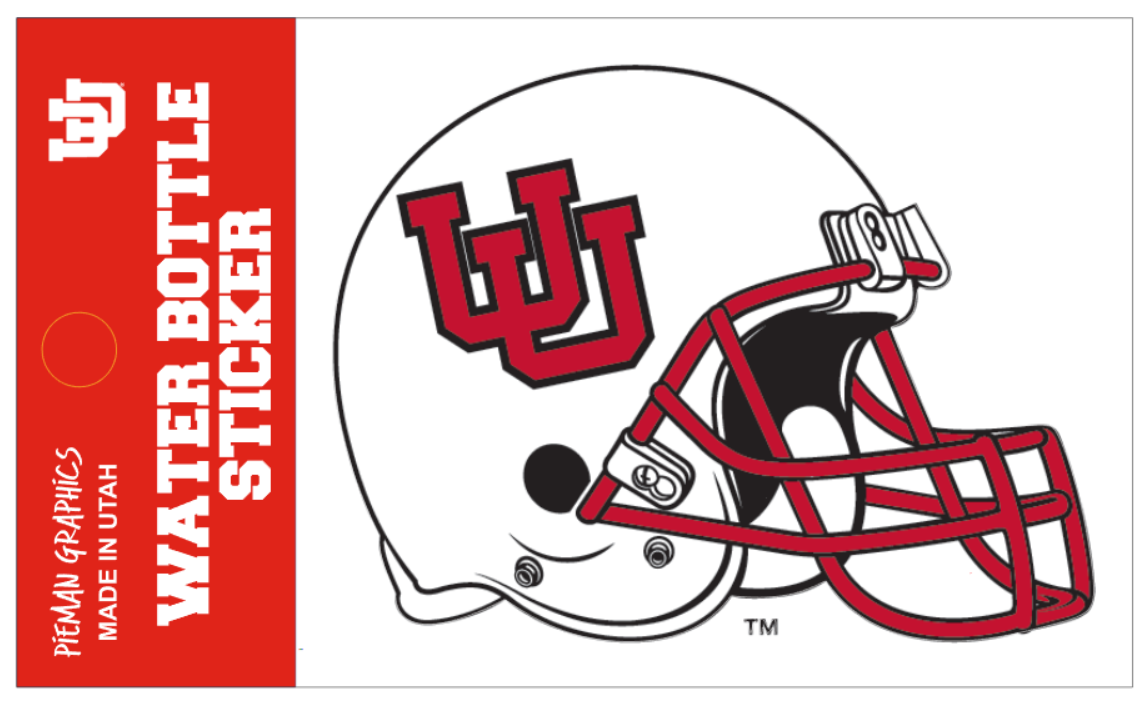 Water Bottle Sticker - University of Utah White Unterlocking U Helmet