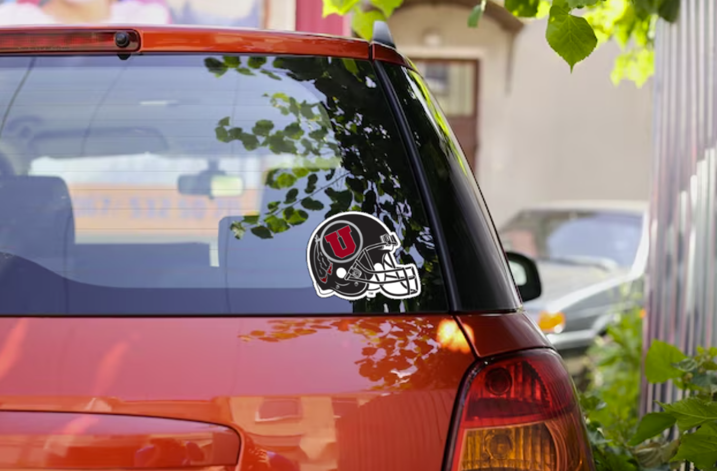 Window Decal - University of Utah Circle and Feather Black Helmet